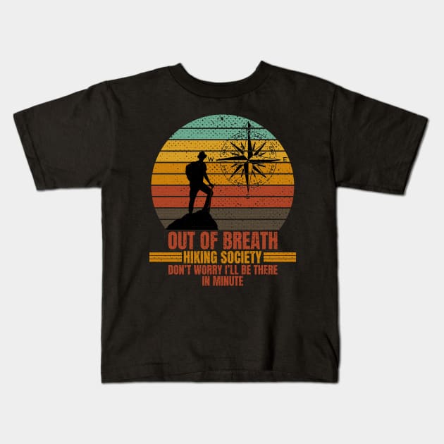 Out of breath Hiking Society Sunset Original Kids T-Shirt by Design Malang